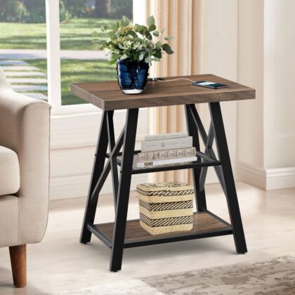 Stokesvale Tall End Table Nightstand with 2 USB Ports, 2 Power Outlets, and 2 Storage Shelves (New open box)