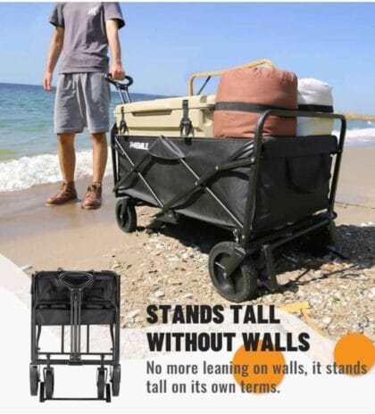FENSMILE Collapsible Folding Wagon Cart, Beach Wagon for Sand with Big Wheels, Heavy Duty 401lbs