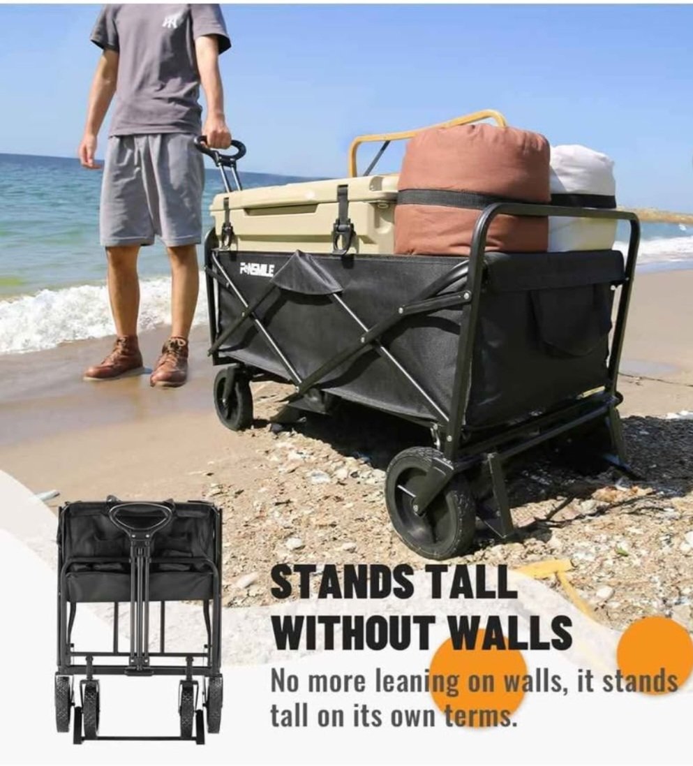FENSMILE Collapsible Folding Wagon Cart, Beach Wagon for Sand with Big Wheels, Heavy Duty 401lbs