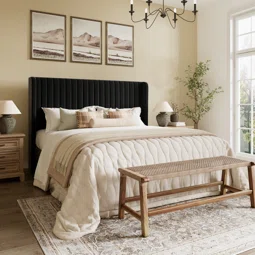King Candler Upholstered Platform Bed with Wingback (New, Open Box)