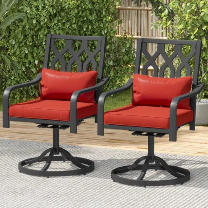 Mercedie Swivel Patio Dining Armchair with Cushion (Set of 2) ( New, Open Box)