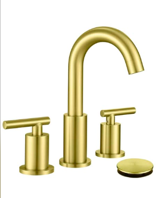 Brushed Gold Bathroom Faucet with Sink Drain and Supply Hose, 8 inch Widespread Bathroom Faucet 3 ( New, Open Box)