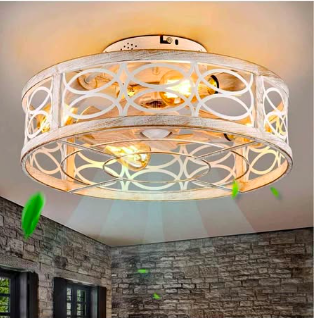 HUEOCZW 20" Caged Ceiling Fan with Light and Remote (New, Open Box)
