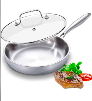 DELARLO Full-Body Triple-Layer Stainless Steel Frying Pan with Lid, Induction Frying Pan, Oven-Safe (New)