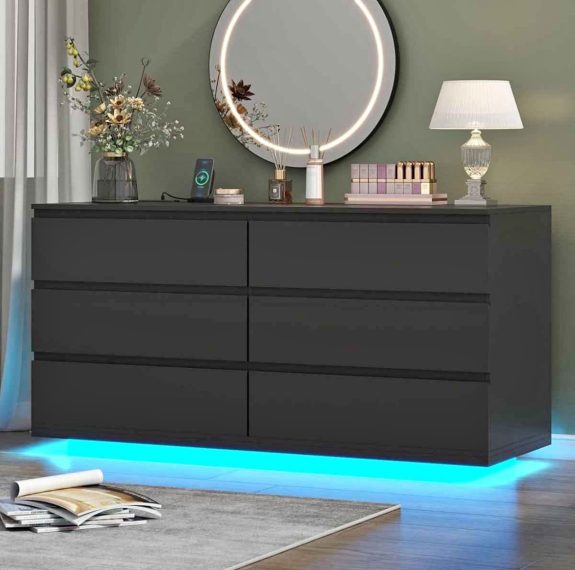 Floating 6 Drawer Dresser With Power Outlet (New-open box)