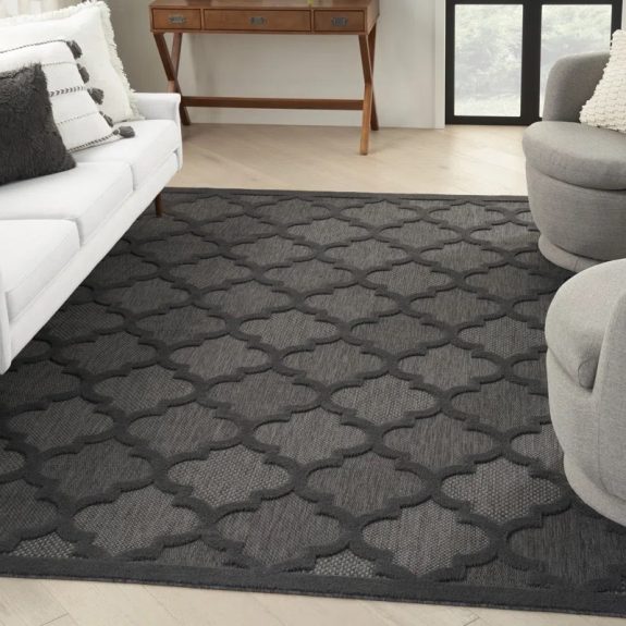 10”×14” Adianey Red Barrel Studio Easy Care Trellis Charcoal/Black Indoor/Outdoor Area Rug