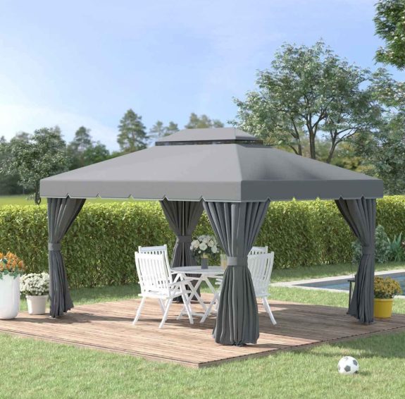 Outsunny 13 X 10 Outdoor Patio Gazebo Canopy With 2-Tier Polyester Roof, Vented Mesh Sidewall & Stro (New)